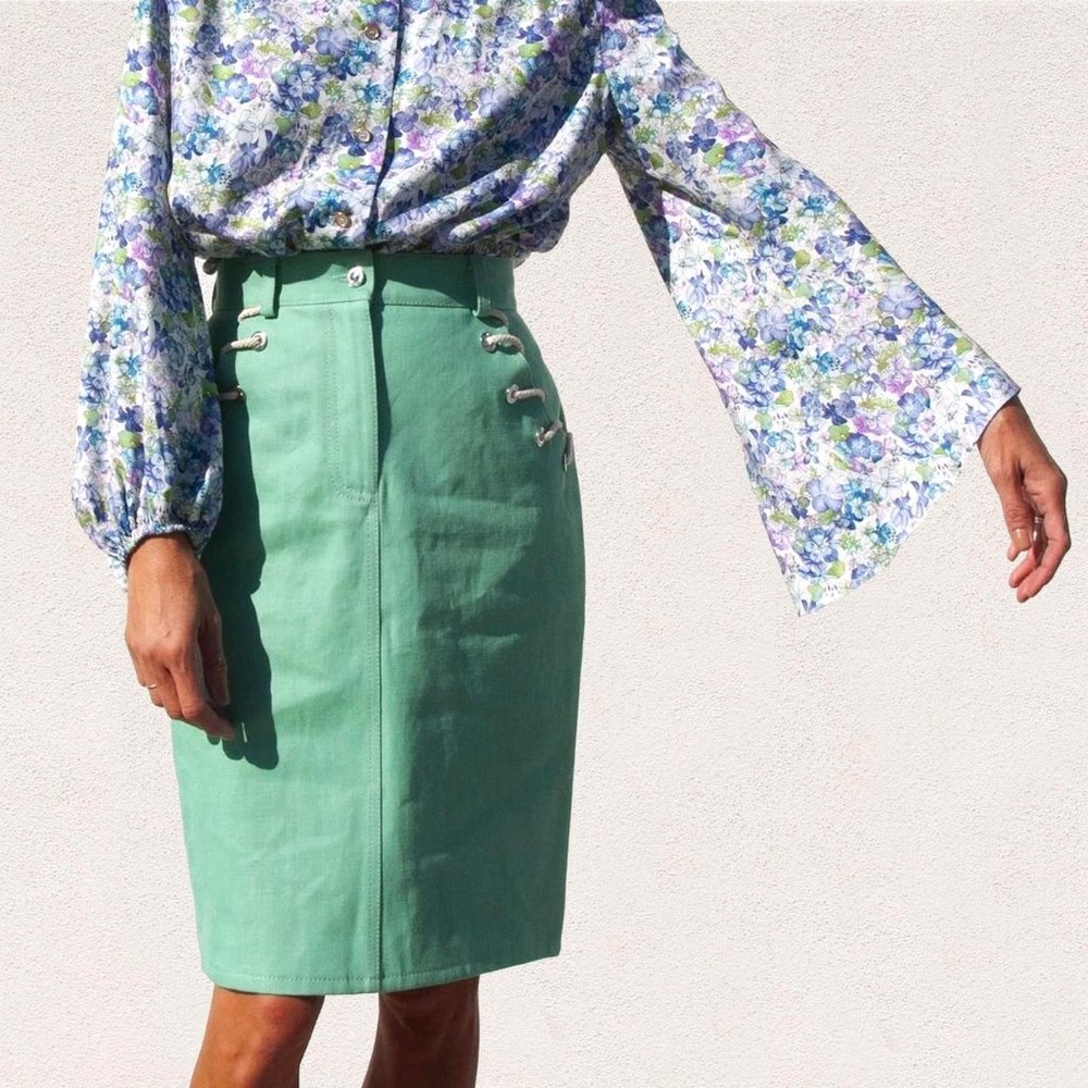 💚 WALK OF SHAME High Waisted Denim Pencil Skirt in Mint Green from Need Supply - Picture 5 of 10